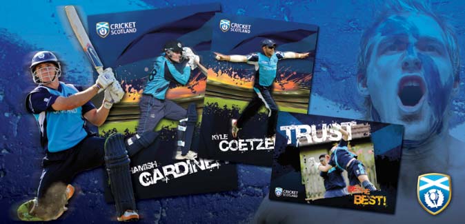 montage of cricket scotland leaflets and banners